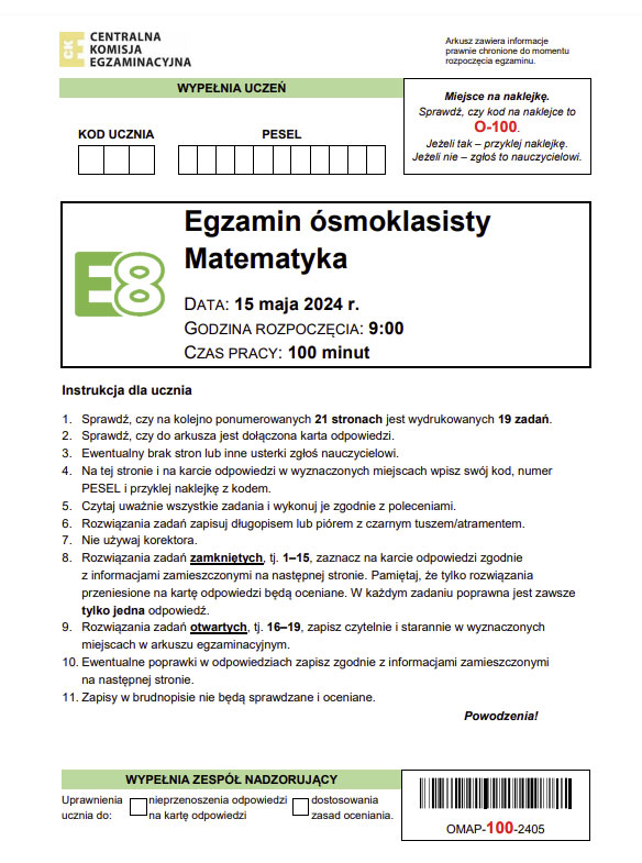 arkusz egzamin ósmoklasisty matematyka